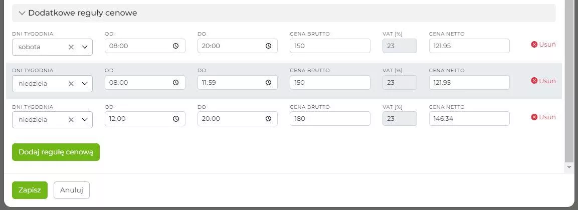 Dodawanie reguł w usługach