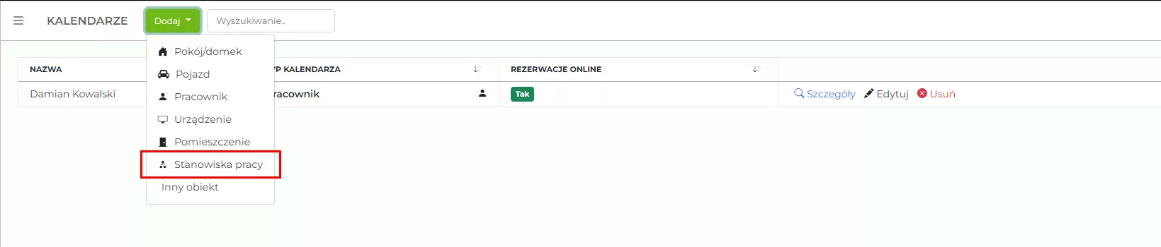 Dodanie stanowiska pracy
